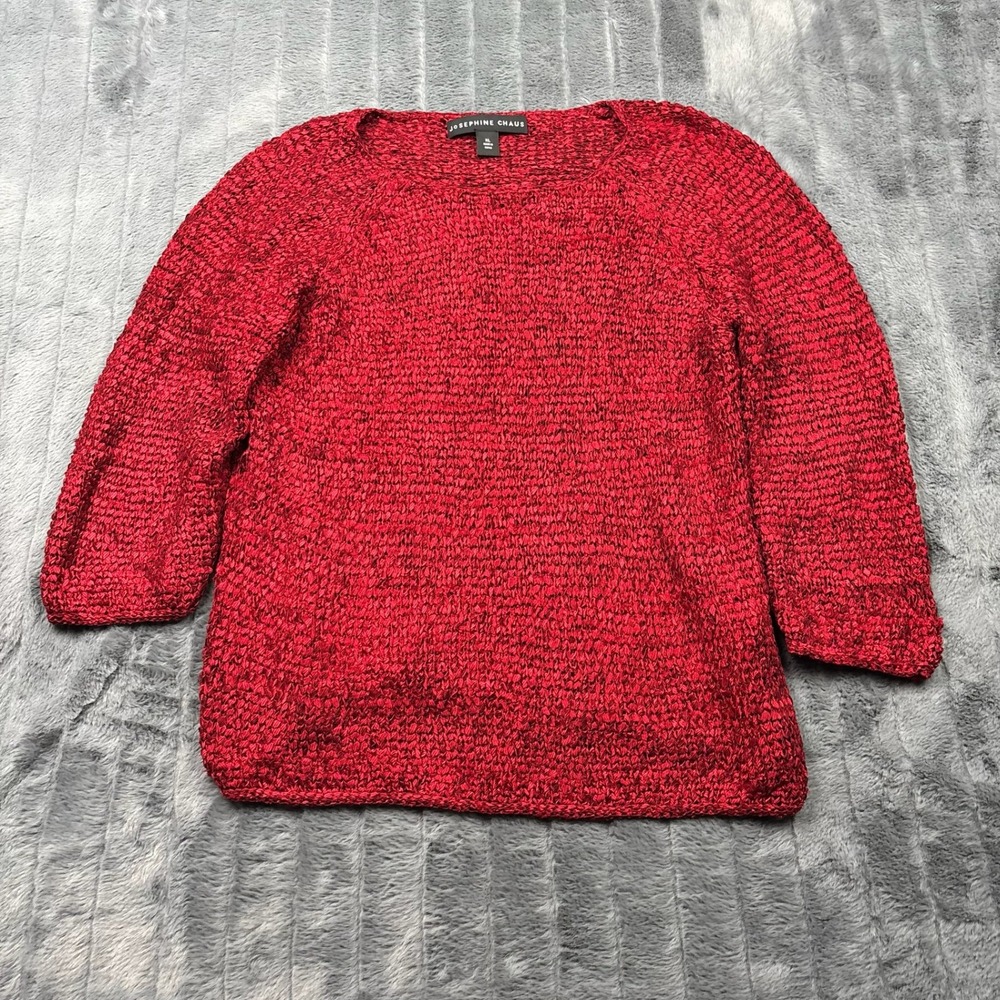 Josephine Chaus Red Silk Blend Tape Yarn Knit Sweater XL 3/4 Sleeve Scoop Neck
